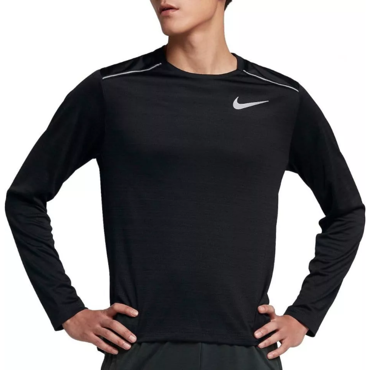 Nike Mens DRI-FIT Miler 1.0 Long Sleeve T-Shirt (Black)