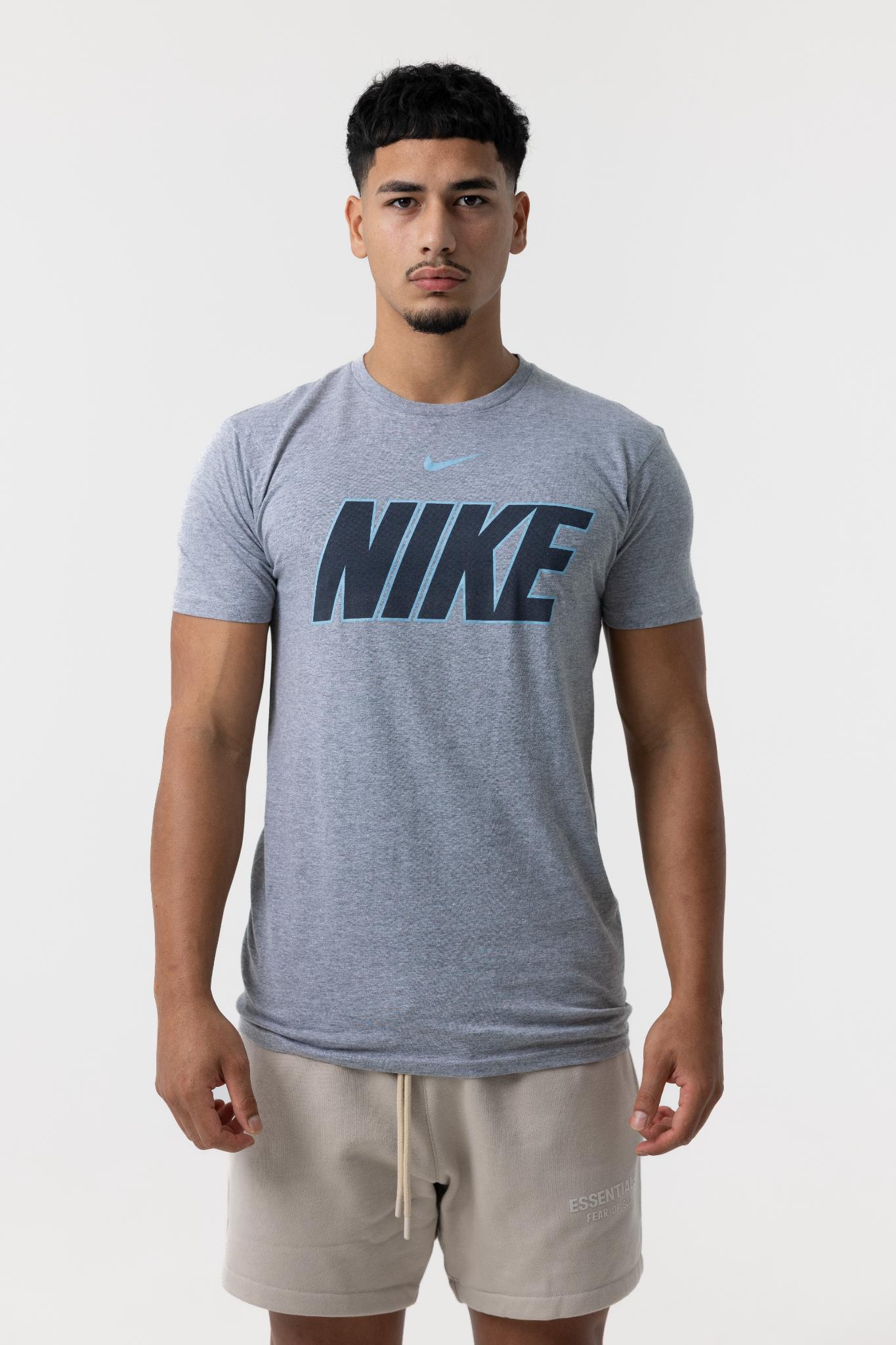 Nike Mens Block Logo T-Shirt (Grey/Blue)