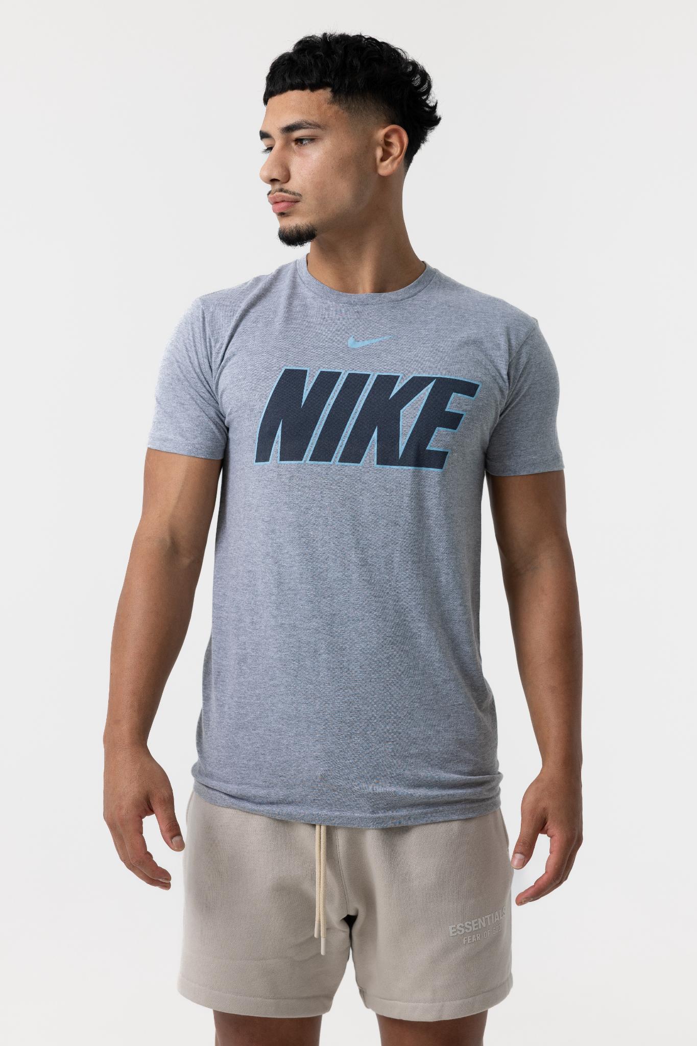 Nike Mens Block Logo T-Shirt (Grey/Blue)