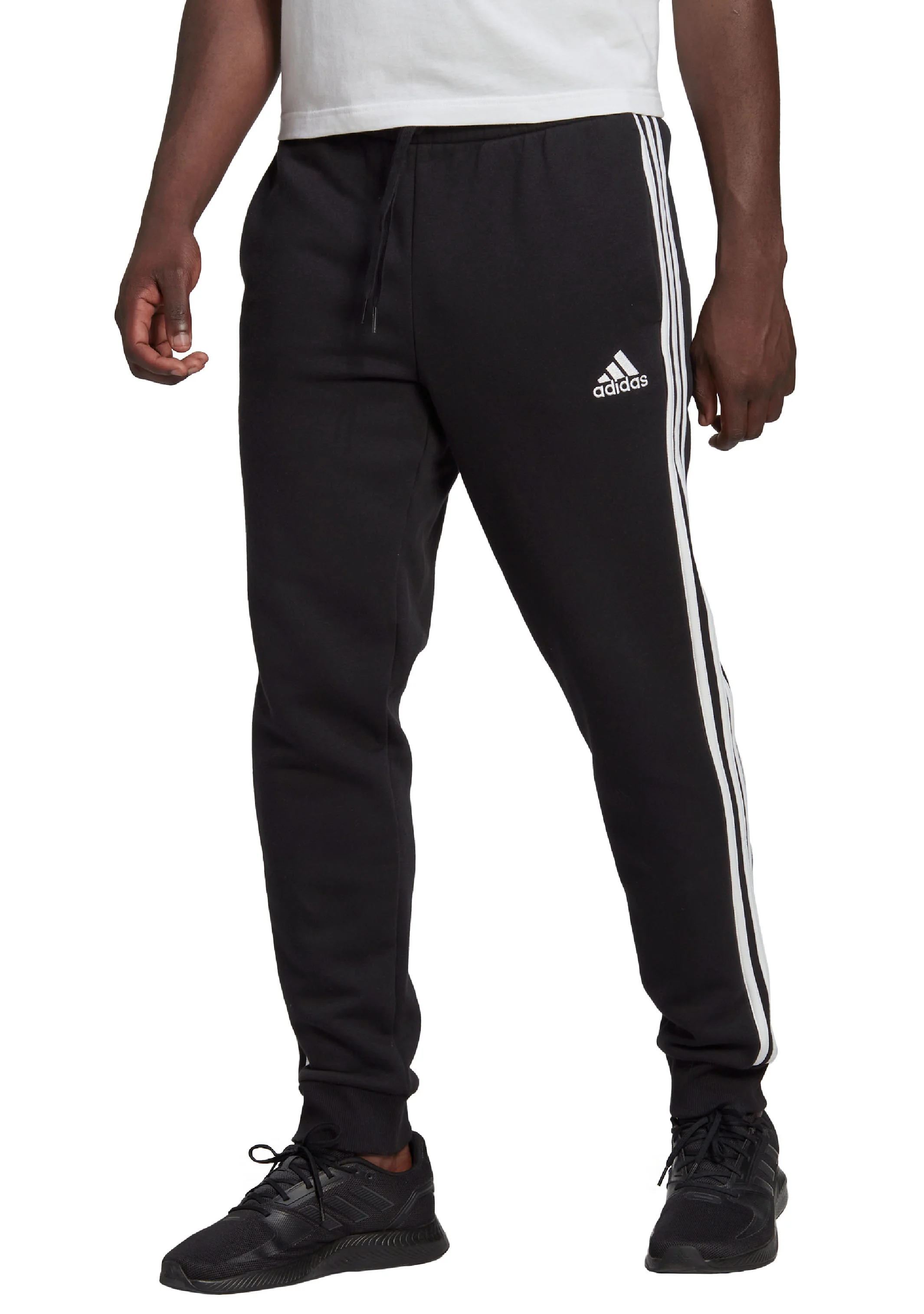 Adidas Mens Essentials Fleece Tapered Cuffed 3-Stripes Pants