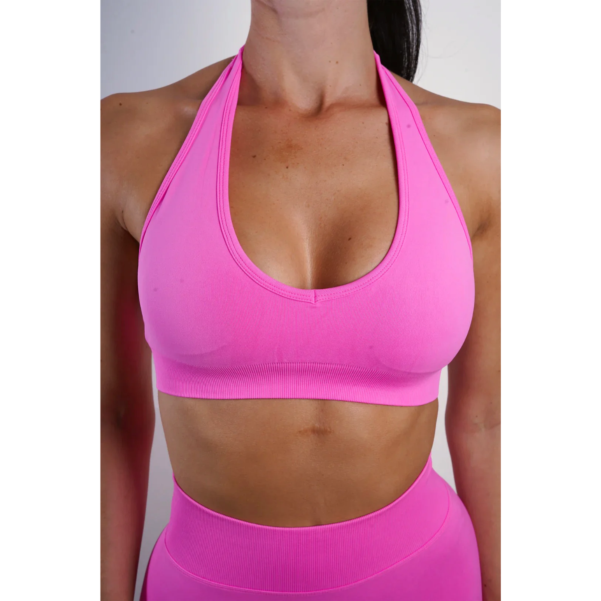 KEEPTHATPUMP Recoil Halter Crop (Neon Pink)