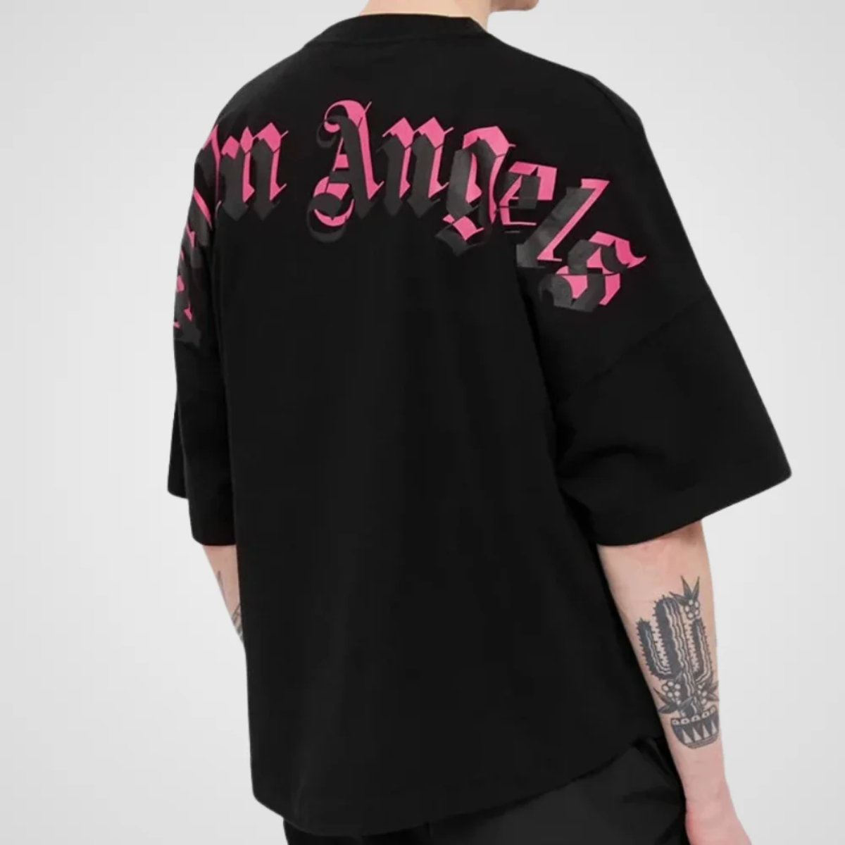 Palm Angels Oversize Neck Logo T-Shirt (Black/Fuschia)