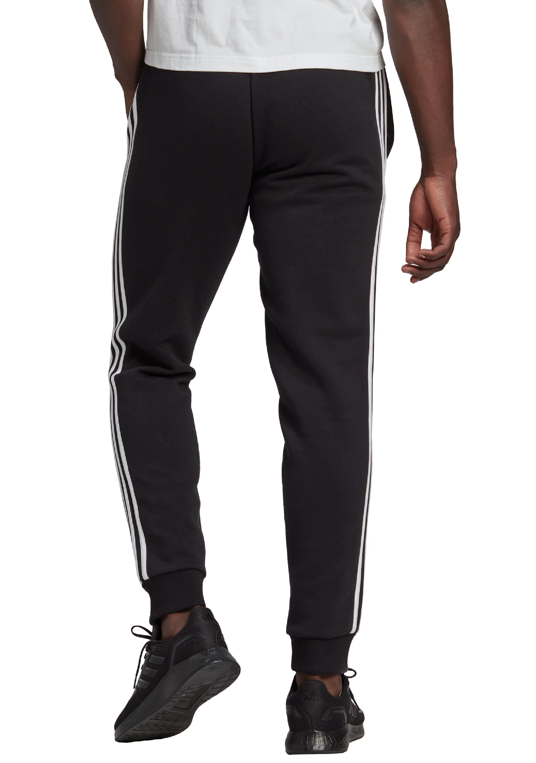 Adidas Mens Essentials Fleece Tapered Cuffed 3-Stripes Pants