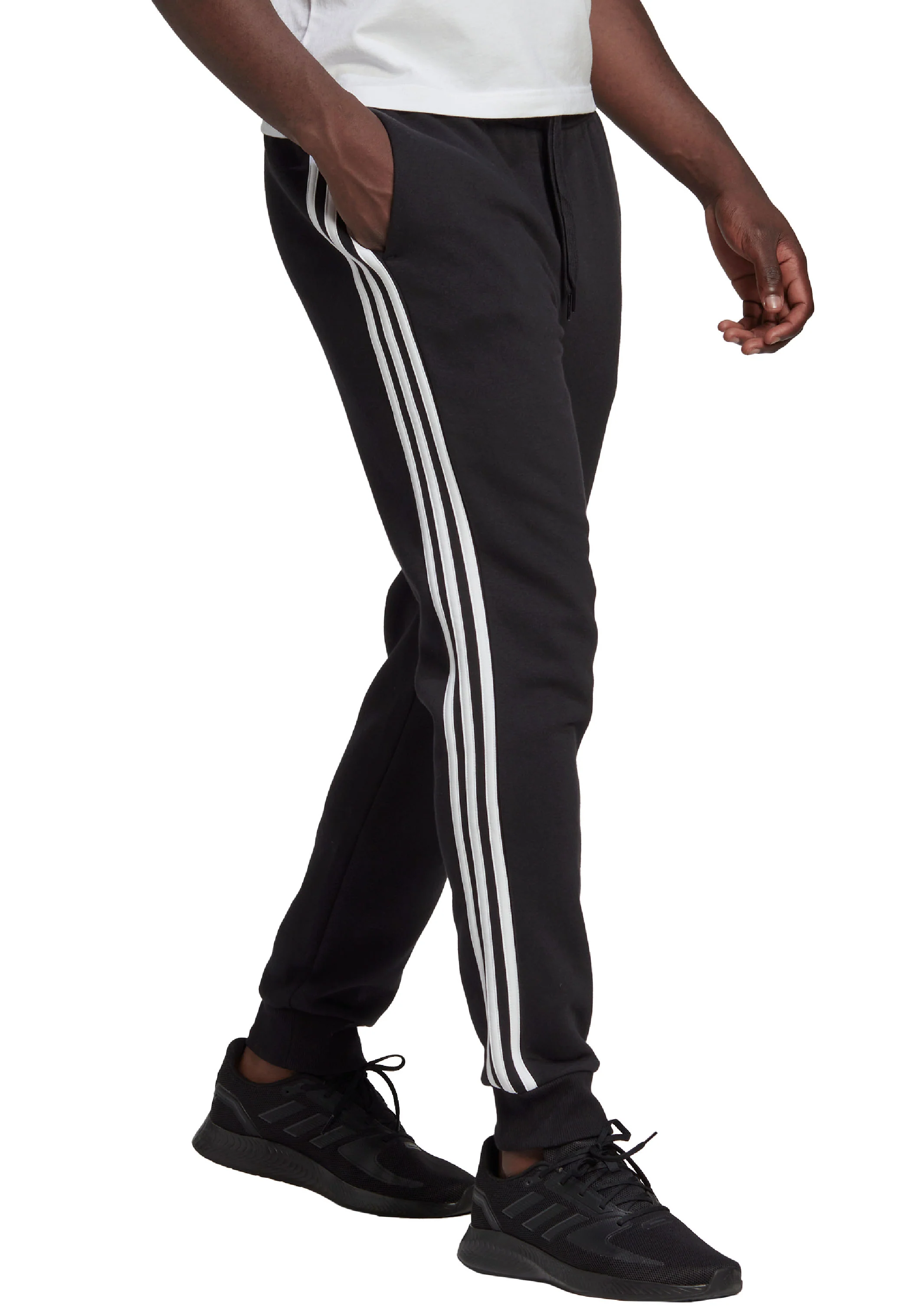 Adidas Mens Essentials Fleece Tapered Cuffed 3-Stripes Pants