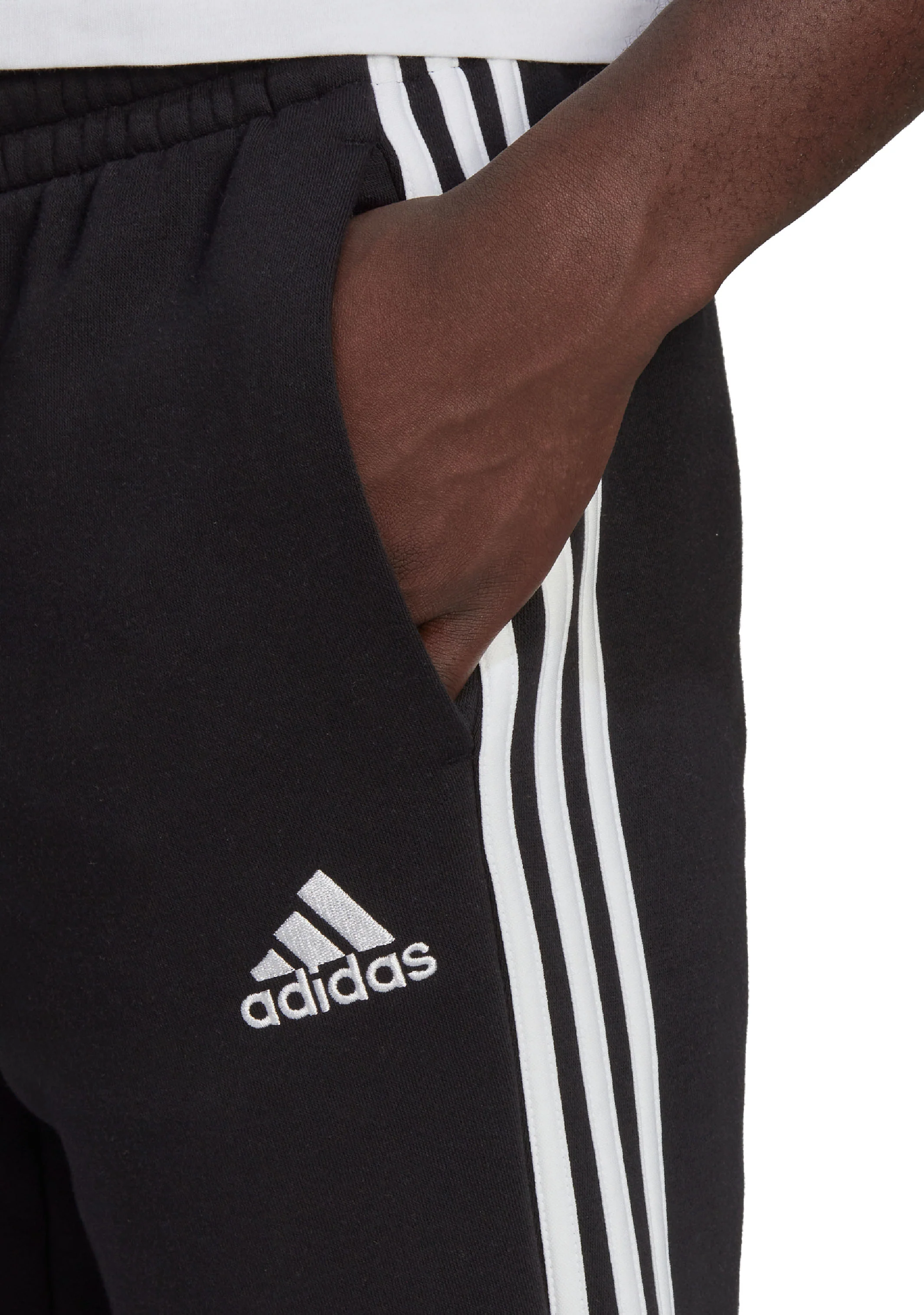 Adidas Mens Essentials Fleece Tapered Cuffed 3-Stripes Pants