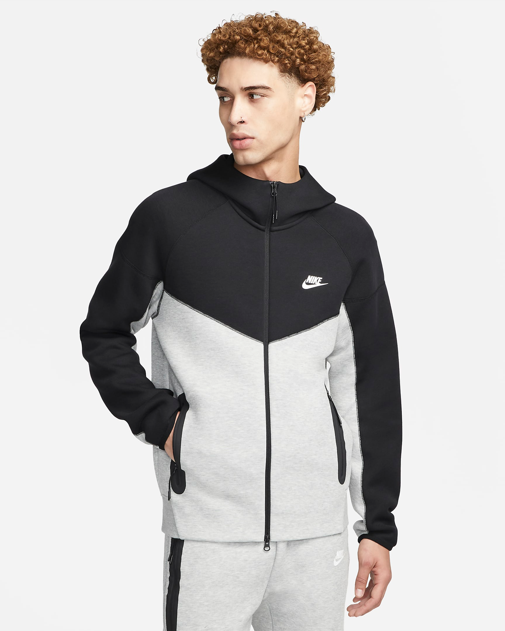 Nike Mens Tech Fleece Full zip Hoodie (Dark Grey Heather/Black)