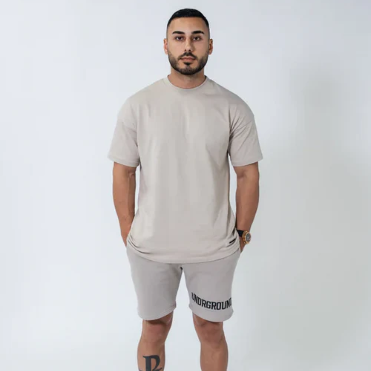 Undrground Double Print Box Fit T-Shirt (Taupe)