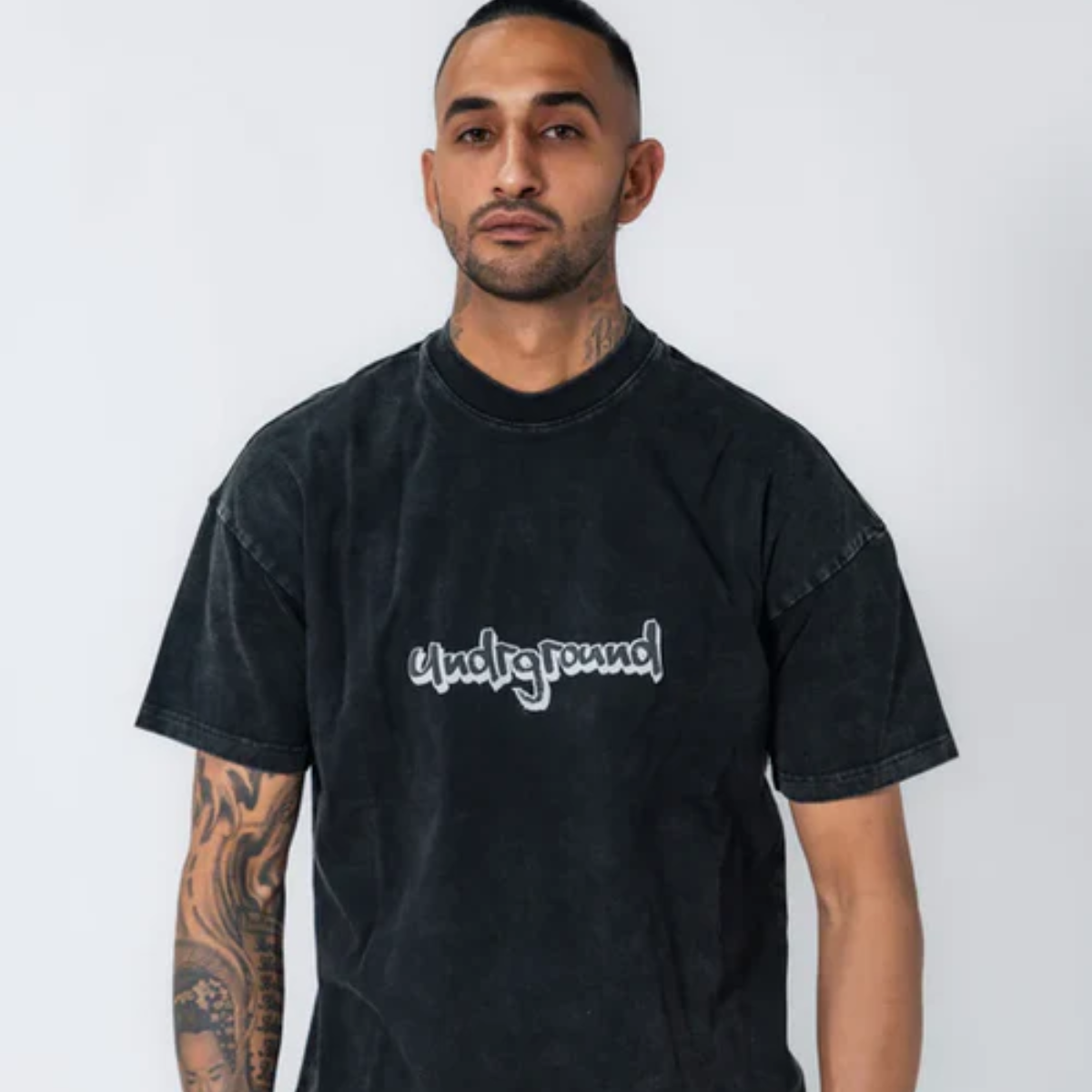 Undrground Acid Wash Puff Print T-Shirt (Black)