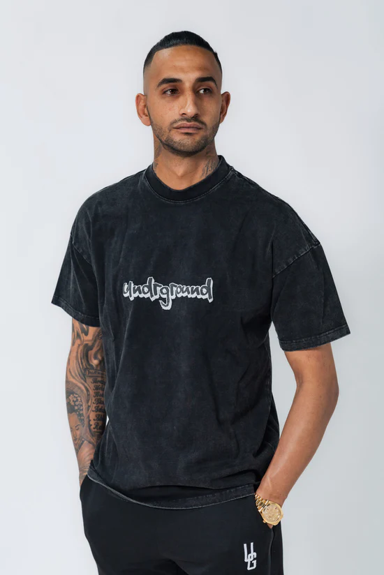 Undrground Acid Wash Puff Print T-Shirt (Black)