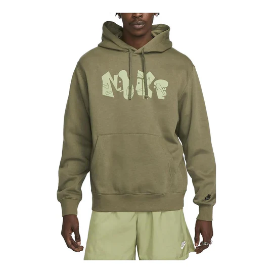 Nike Mens Club Fleece Graphic Pullover Hoodie (Green)